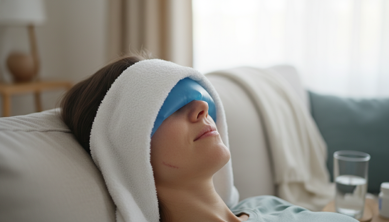 Proper ice pack placement on the forehead above eyebrows after hair transplant
